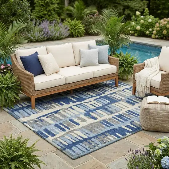 Navy Blue And Gray Abstract Washable Indoor Outdoor Area Rug Photo 1