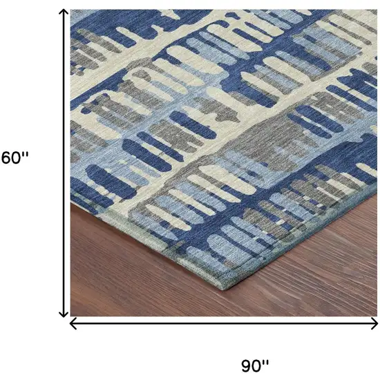 Navy Blue And Gray Abstract Washable Indoor Outdoor Area Rug Photo 9