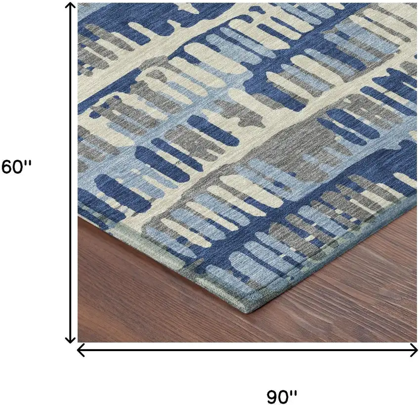 Navy Blue And Gray Abstract Washable Indoor Outdoor Area Rug Photo 9