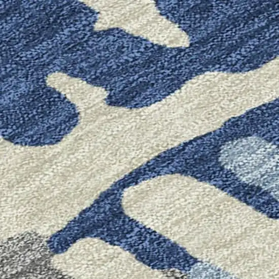 Navy Blue And Gray Abstract Washable Indoor Outdoor Area Rug Photo 3