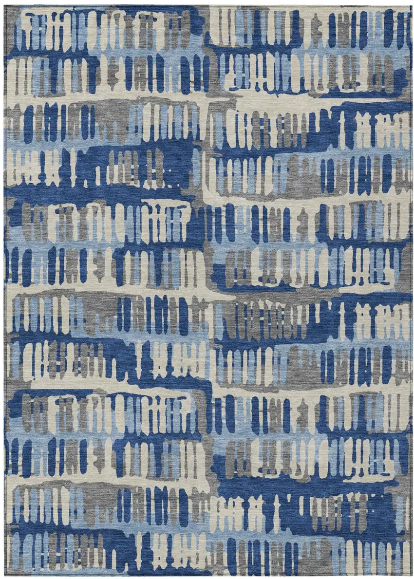 Navy Blue And Gray Abstract Washable Indoor Outdoor Area Rug Photo 7