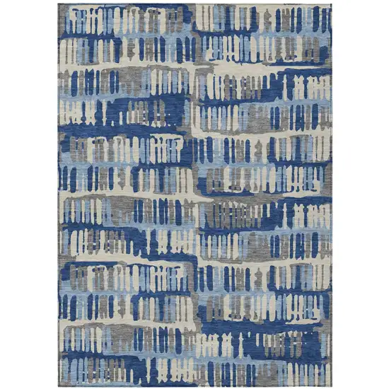 Navy Blue And Gray Abstract Washable Indoor Outdoor Area Rug Photo 7