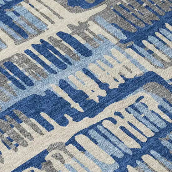 Navy Blue And Gray Abstract Washable Indoor Outdoor Area Rug Photo 8