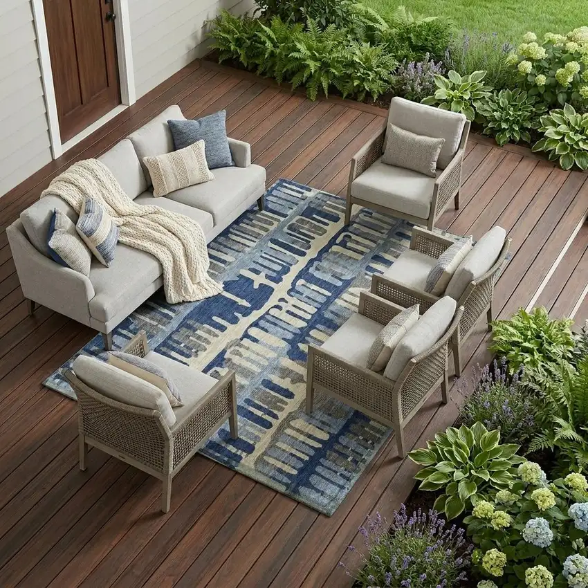 Navy Blue And Gray Abstract Washable Indoor Outdoor Area Rug Photo 1