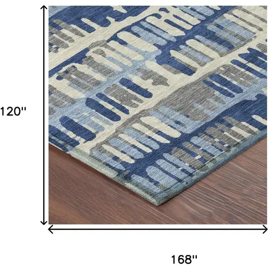 Navy Blue And Gray Abstract Washable Indoor Outdoor Area Rug Photo 9