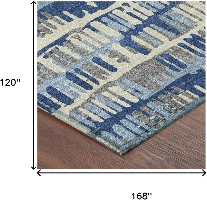 Navy Blue And Gray Abstract Washable Indoor Outdoor Area Rug Photo 9