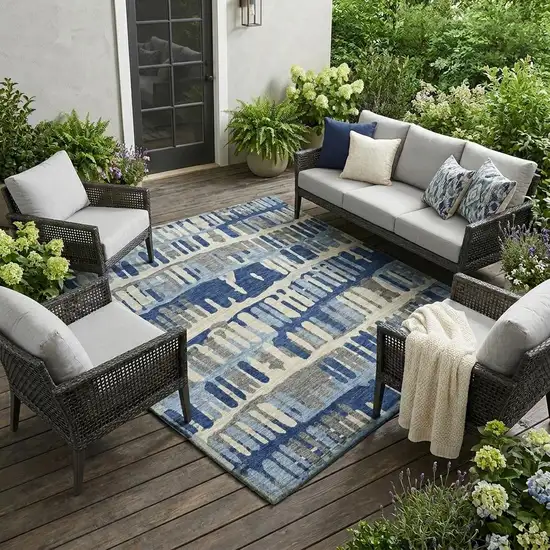 Navy Blue And Gray Abstract Washable Indoor Outdoor Area Rug Photo 1