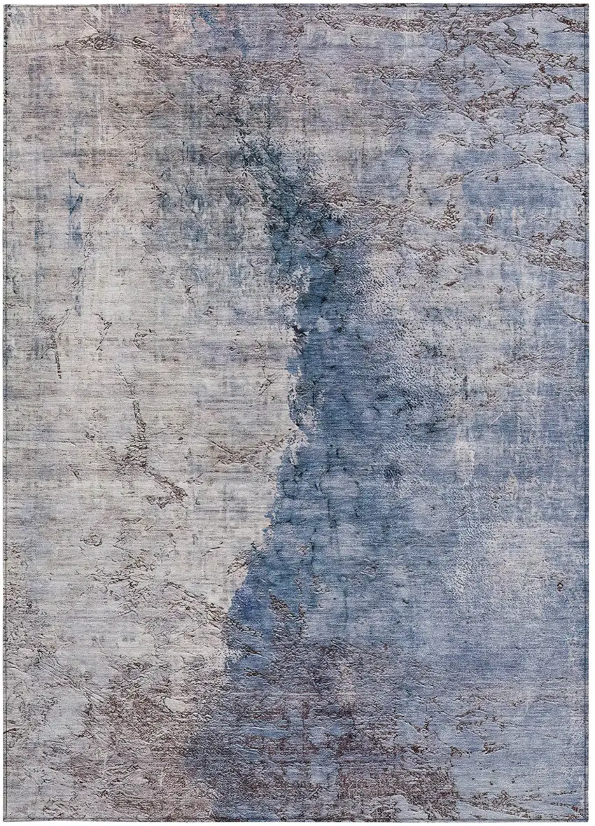 Navy Blue And Gray Abstract Washable Indoor Outdoor Area Rug Photo 5