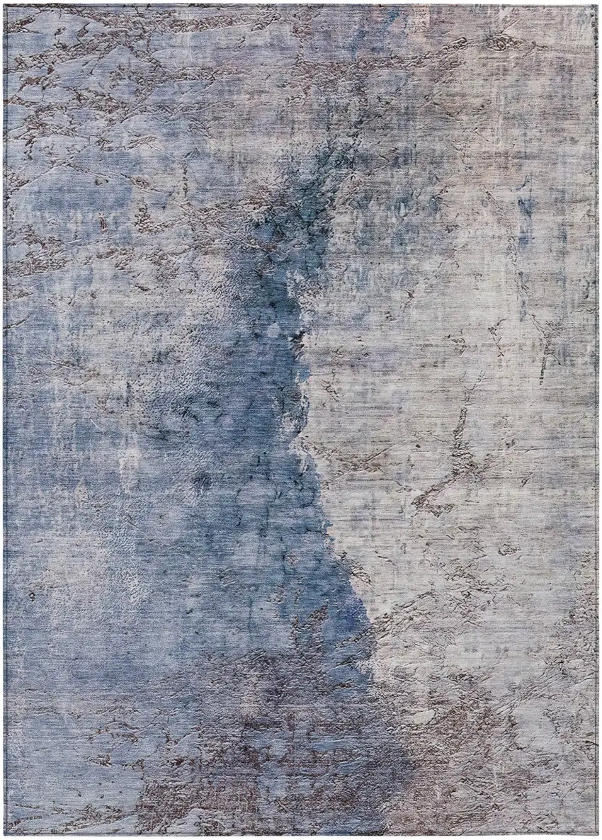 Navy Blue And Gray Abstract Washable Indoor Outdoor Area Rug Photo 2