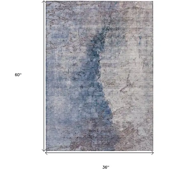 Navy Blue And Gray Abstract Washable Indoor Outdoor Area Rug Photo 6
