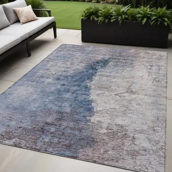 Navy Blue And Gray Abstract Washable Indoor Outdoor Area Rug Photo 1