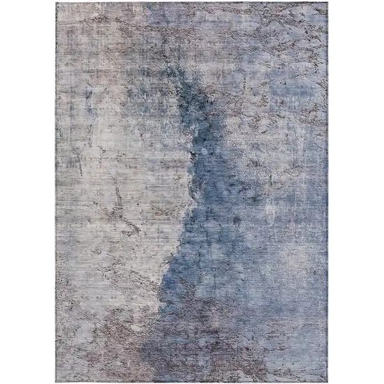 Navy Blue And Gray Abstract Washable Indoor Outdoor Area Rug Photo 7