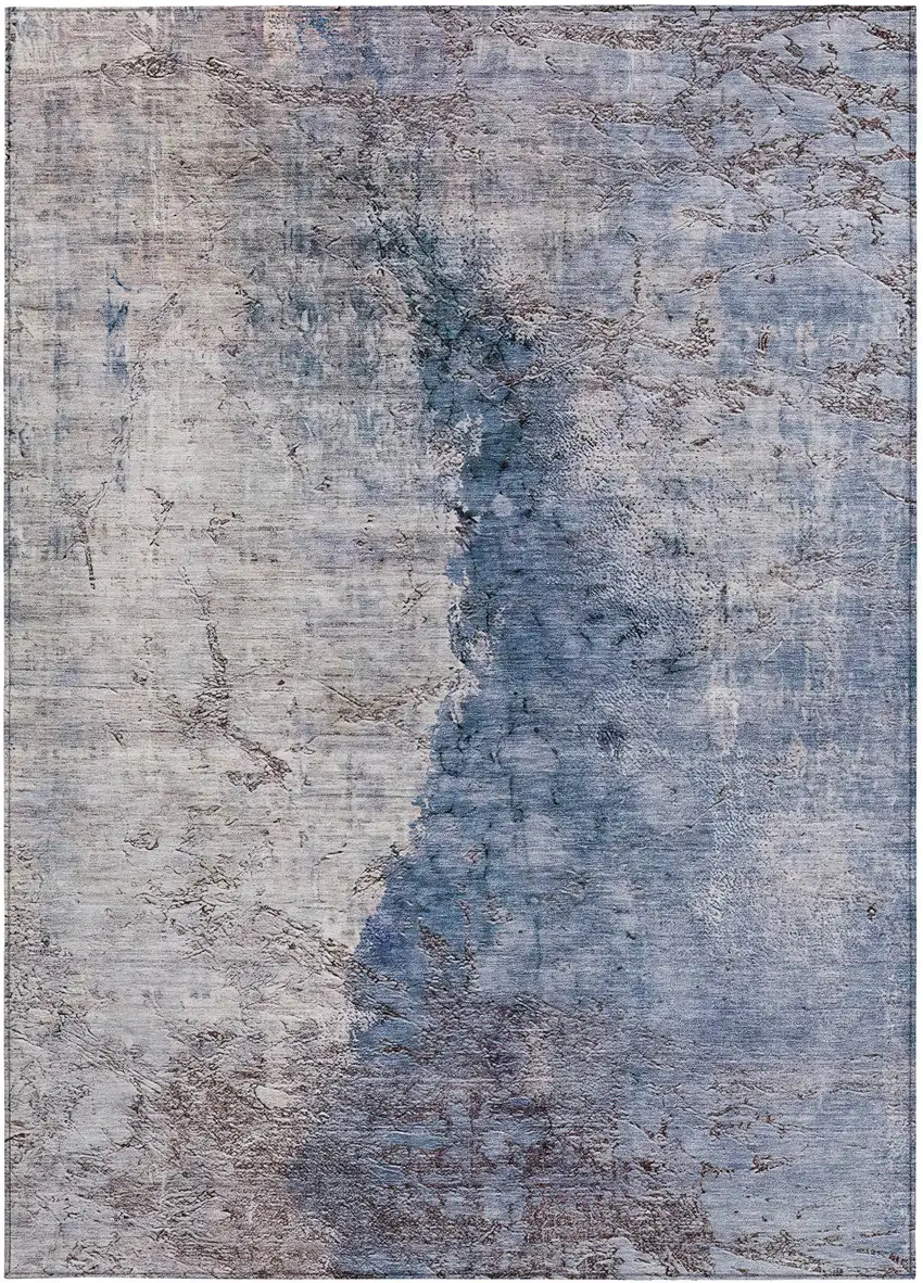 Navy Blue And Gray Abstract Washable Indoor Outdoor Area Rug Photo 7