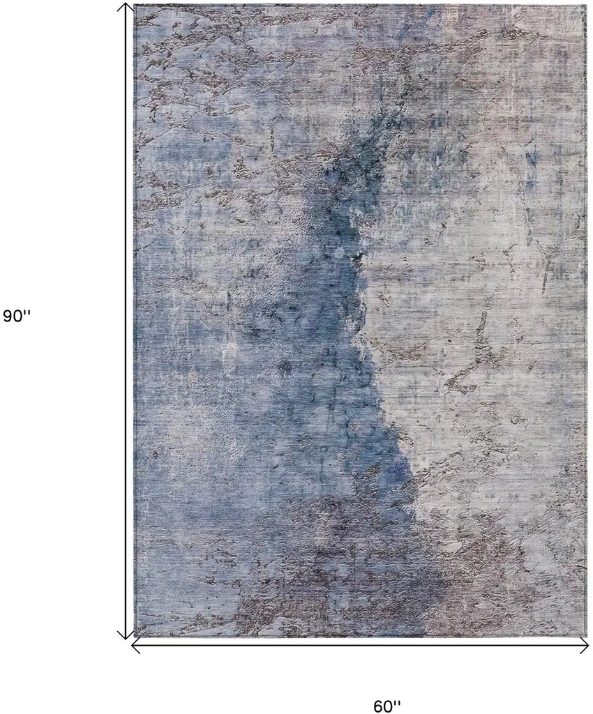 Navy Blue And Gray Abstract Washable Indoor Outdoor Area Rug Photo 3