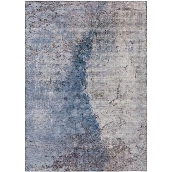 Navy Blue And Gray Abstract Washable Indoor Outdoor Area Rug Photo 2