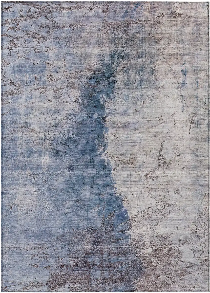Navy Blue And Gray Abstract Washable Indoor Outdoor Area Rug Photo 2
