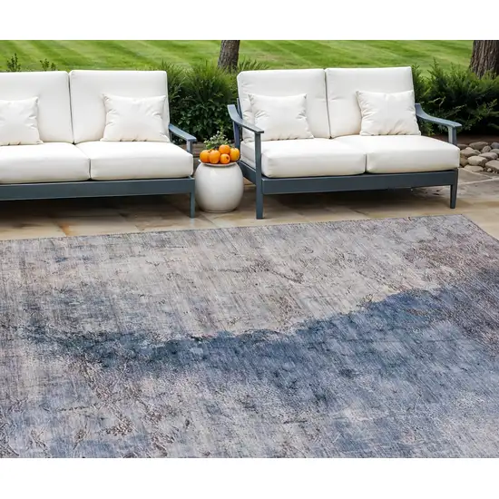Navy Blue And Gray Abstract Washable Indoor Outdoor Area Rug Photo 1