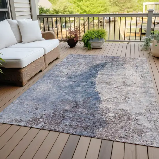 Navy Blue And Gray Abstract Washable Indoor Outdoor Area Rug Photo 9
