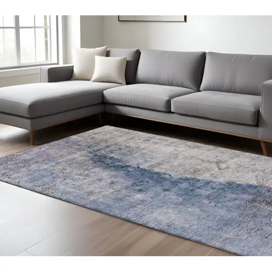 Navy Blue And Gray Abstract Washable Indoor Outdoor Area Rug Photo 7