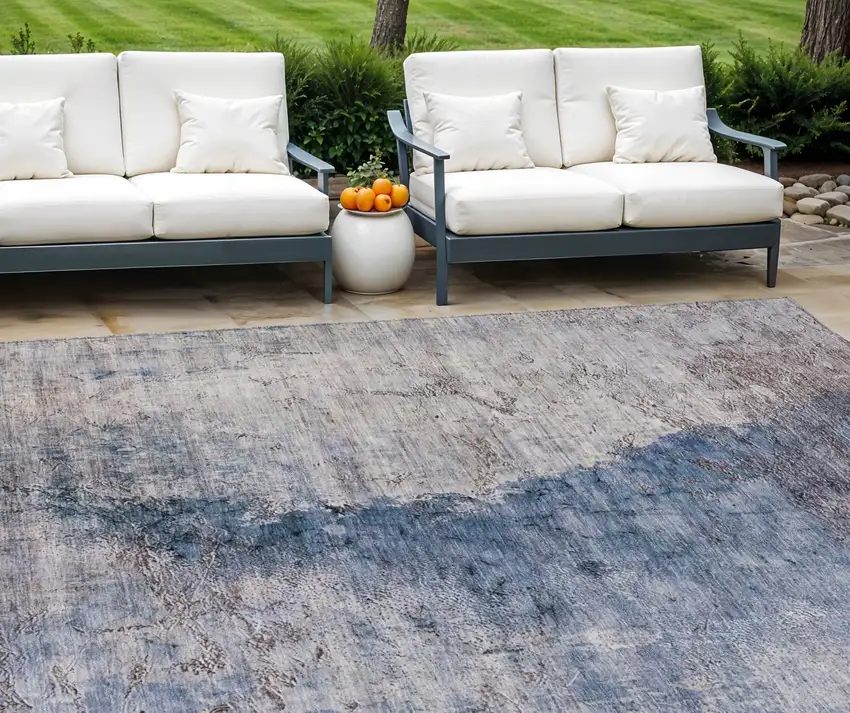 Navy Blue And Gray Abstract Washable Indoor Outdoor Area Rug Photo 1