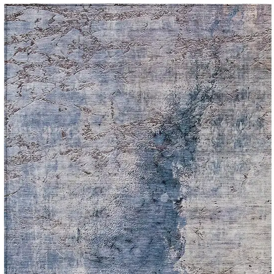 Navy Blue And Gray Abstract Washable Indoor Outdoor Area Rug Photo 6