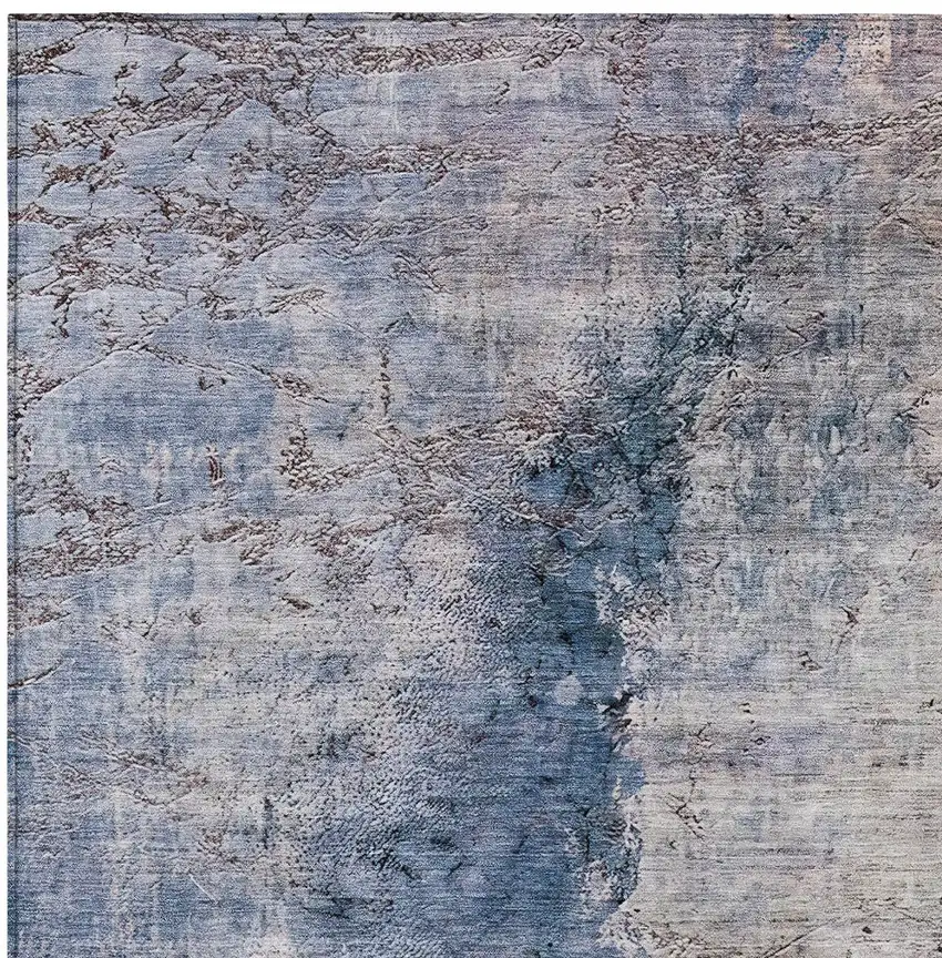Navy Blue And Gray Abstract Washable Indoor Outdoor Area Rug Photo 6