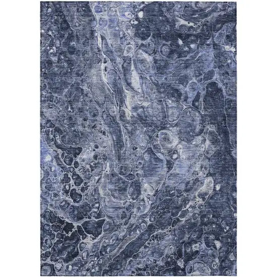 Navy Blue And Gray Abstract Washable Indoor Outdoor Area Rug Photo 2