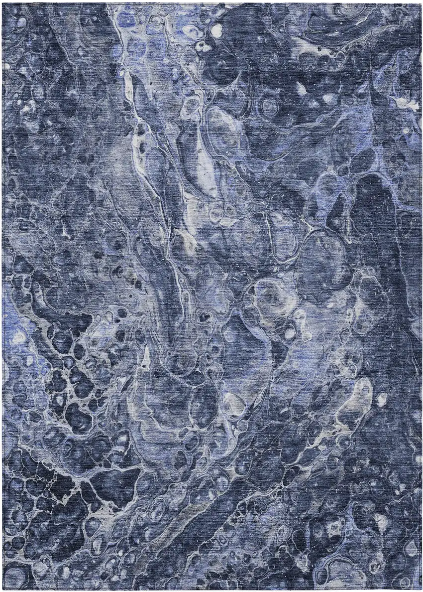 Navy Blue And Gray Abstract Washable Indoor Outdoor Area Rug Photo 2