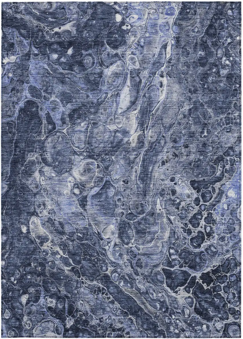 Navy Blue And Gray Abstract Washable Indoor Outdoor Area Rug Photo 7