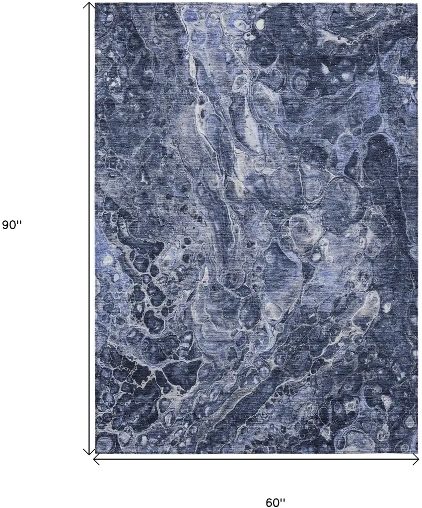 Navy Blue And Gray Abstract Washable Indoor Outdoor Area Rug Photo 3