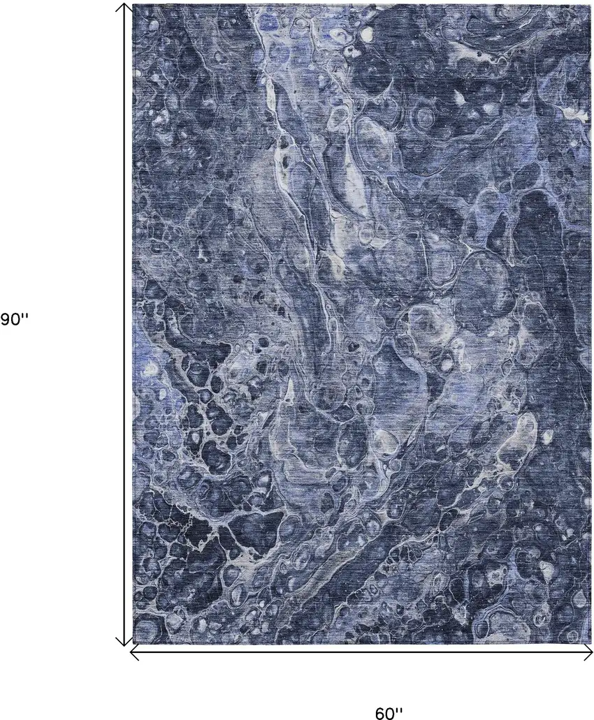 Navy Blue And Gray Abstract Washable Indoor Outdoor Area Rug Photo 3