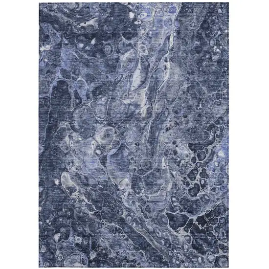 Navy Blue And Gray Abstract Washable Indoor Outdoor Area Rug Photo 7