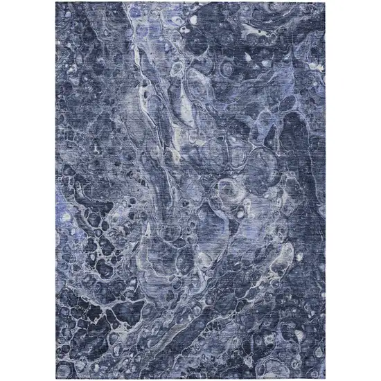 Navy Blue And Gray Abstract Washable Indoor Outdoor Area Rug Photo 2