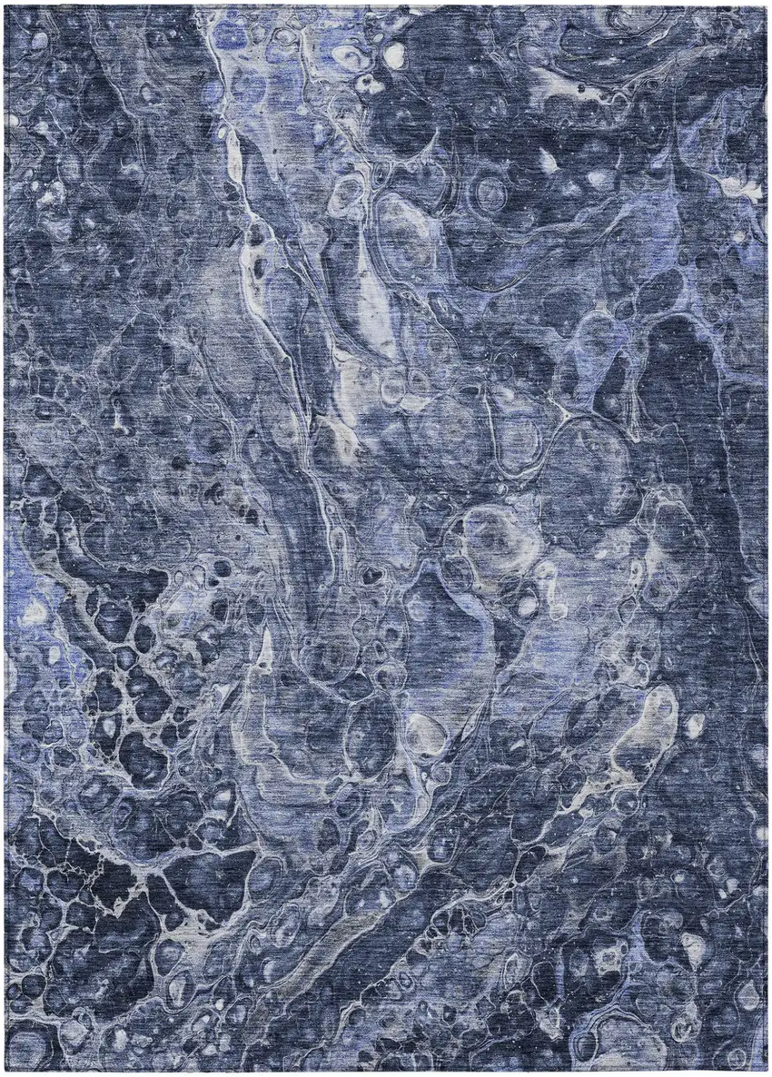 Navy Blue And Gray Abstract Washable Indoor Outdoor Area Rug Photo 2
