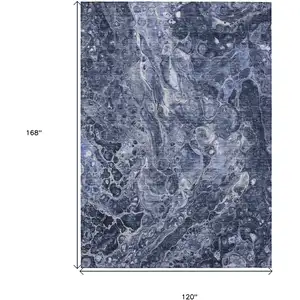 Photo of Navy Blue And Gray Abstract Washable Indoor Outdoor Area Rug