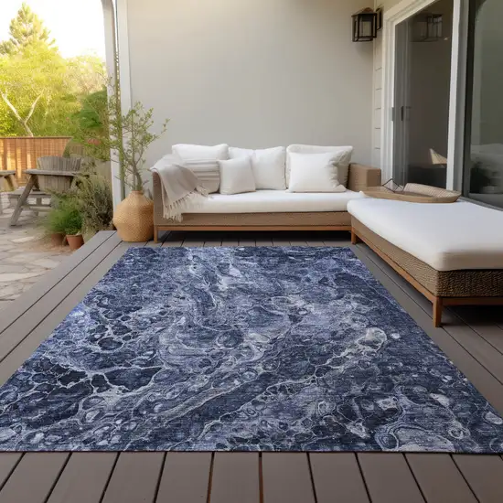 Navy Blue And Gray Abstract Washable Indoor Outdoor Area Rug Photo 8