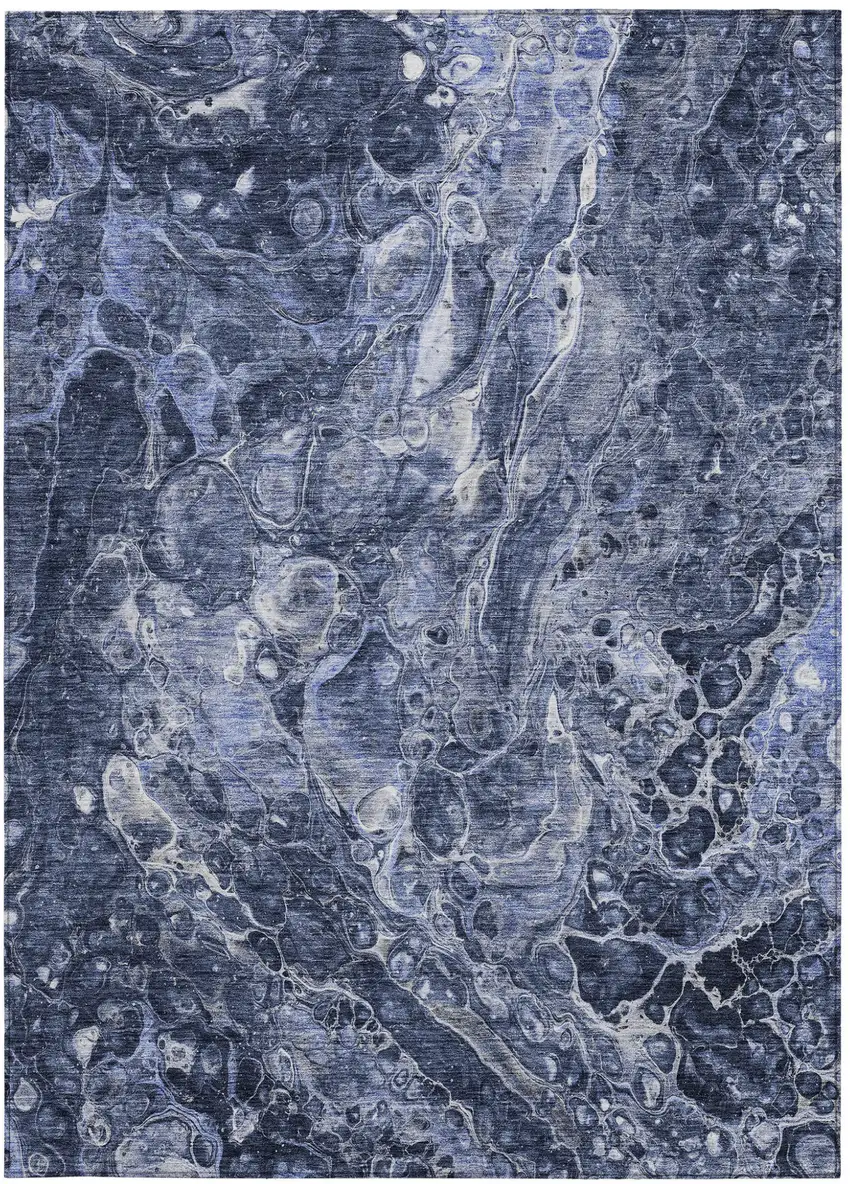 Navy Blue And Gray Abstract Washable Indoor Outdoor Area Rug Photo 7