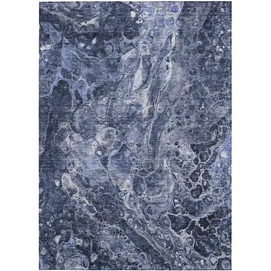 Navy Blue And Gray Abstract Washable Indoor Outdoor Area Rug Photo 7