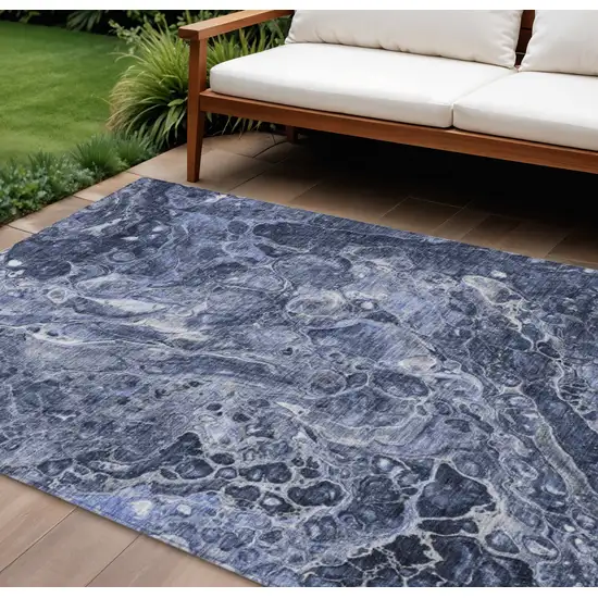Navy Blue And Gray Abstract Washable Indoor Outdoor Area Rug Photo 1