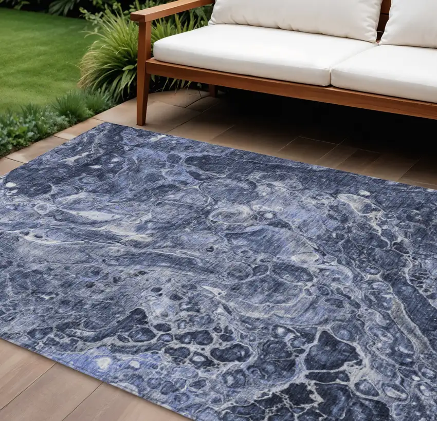 Navy Blue And Gray Abstract Washable Indoor Outdoor Area Rug Photo 1