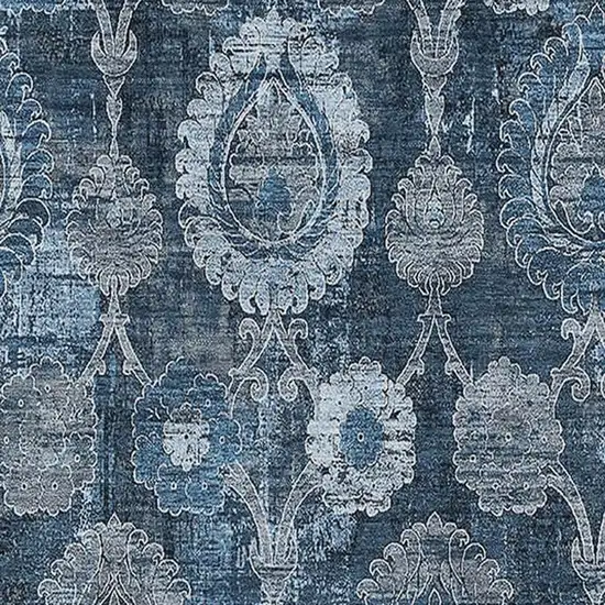 Navy Blue And Gray Damask Washable Area Rug With UV Protection Photo 3