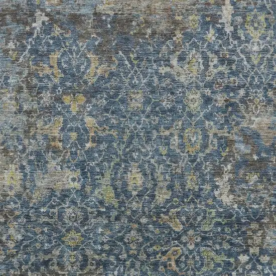 Navy Blue And Gray Damask Washable Indoor Outdoor Area Rug Photo 3