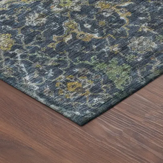 Navy Blue And Gray Damask Washable Indoor Outdoor Area Rug Photo 9