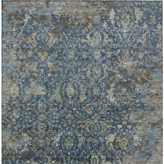 Navy Blue And Gray Damask Washable Indoor Outdoor Area Rug Photo 4