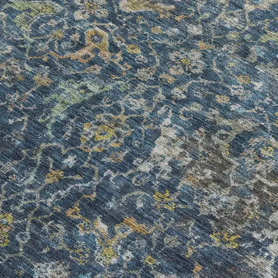 Navy Blue And Gray Damask Washable Indoor Outdoor Area Rug Photo 2