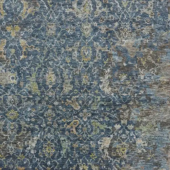 Navy Blue And Gray Damask Washable Indoor Outdoor Area Rug Photo 2