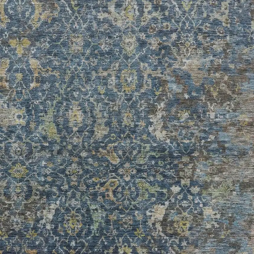 Navy Blue And Gray Damask Washable Indoor Outdoor Area Rug Photo 2