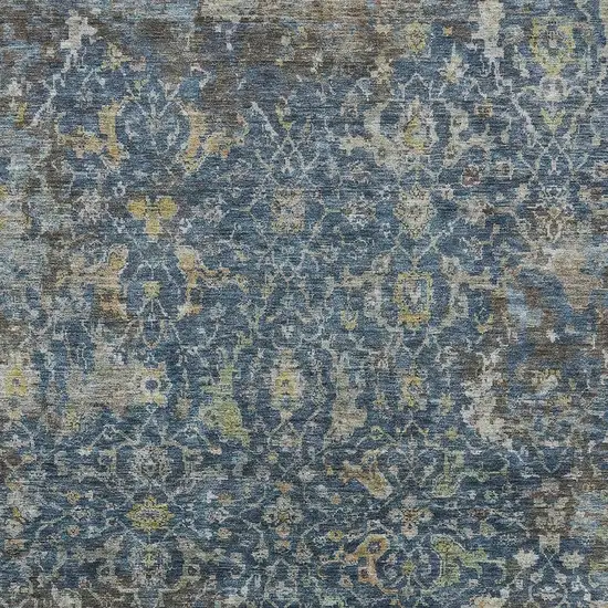 Navy Blue And Gray Damask Washable Indoor Outdoor Area Rug Photo 2