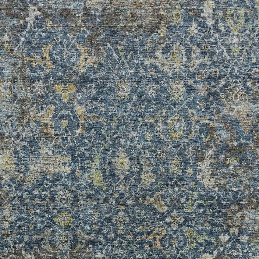 Navy Blue And Gray Damask Washable Indoor Outdoor Area Rug Photo 2