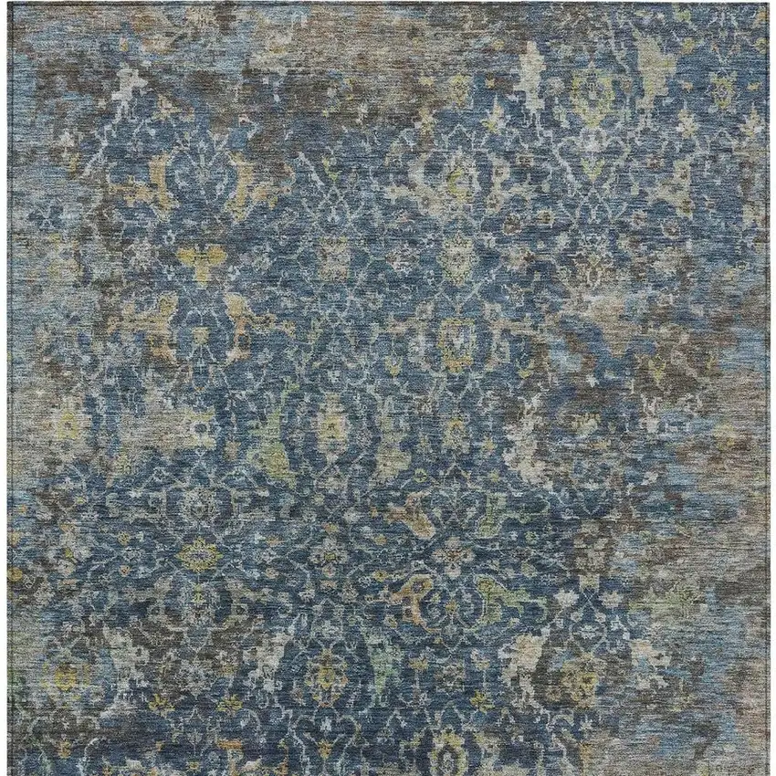 Navy Blue And Gray Damask Washable Indoor Outdoor Area Rug Photo 3